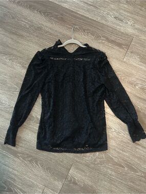 Black Lace Long-Sleeve Blouse